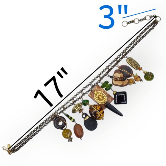 Vintage Treska Necklace Choker Hanging Beads Glass Clay Wood Boho Tribal USA 17" - Picture 5 of 7